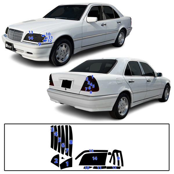 Fits Mercedes-Benz C280 1994-2000 Full Headlight Taillight Precut Smoked PPF Tint Kit Film Overlay  - Bogar Tech Designs