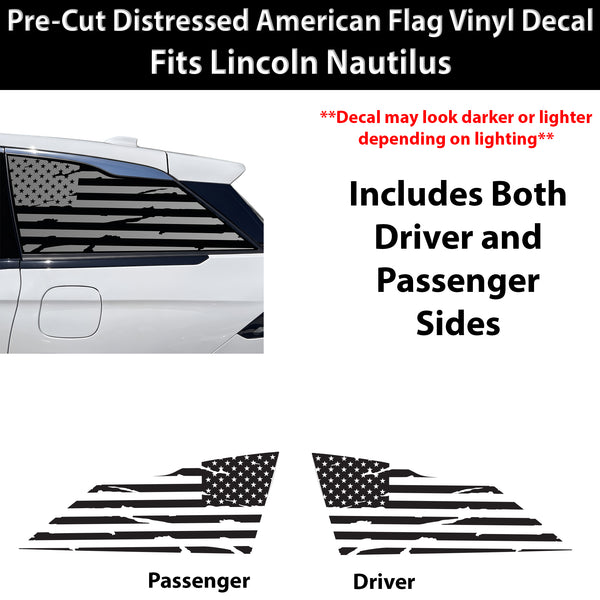Fits Lincoln Nautilus 2024-2026 Quarter Window American Flag Vinyl Decal Stickers - Bogar Tech Designs
