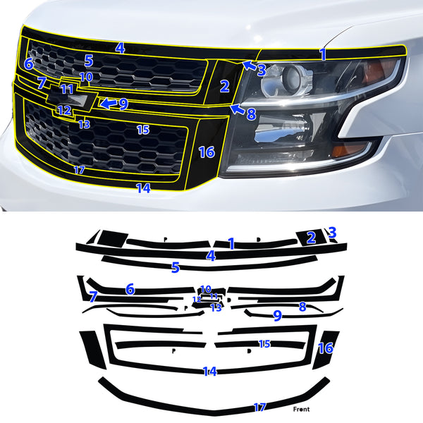 Fits Chevrolet Suburban & Chevrolet Tahoe 2015-2020 Vinyl Chrome Delete Grille Blackout Decal Stickers Overlay Film - Bogar Tech Designs