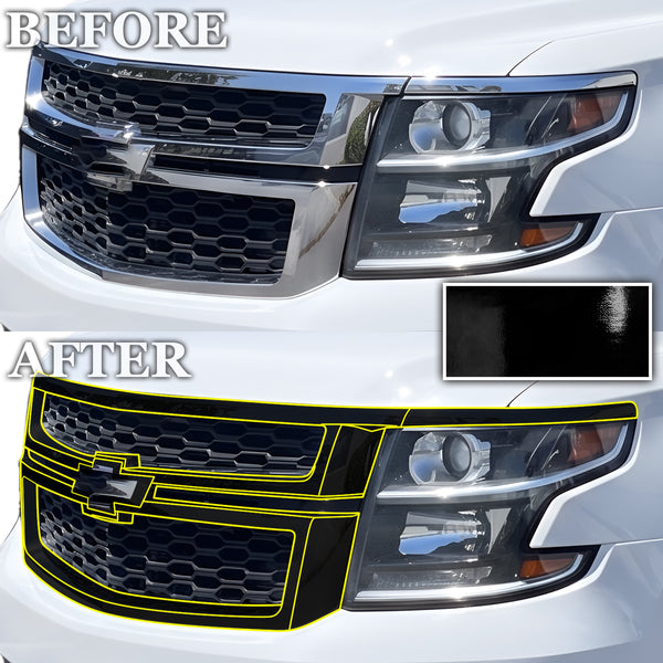 Fits Chevrolet Suburban & Chevrolet Tahoe 2015-2020 Vinyl Chrome Delete Grille Blackout Decal Stickers Overlay Film - Bogar Tech Designs