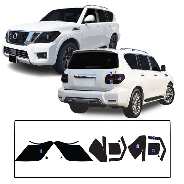 Fits Nissan Armada 2017-2020 Full Headlight Taillight Precut Smoked PPF Tint Kit Film Overlay  - Bogar Tech Designs