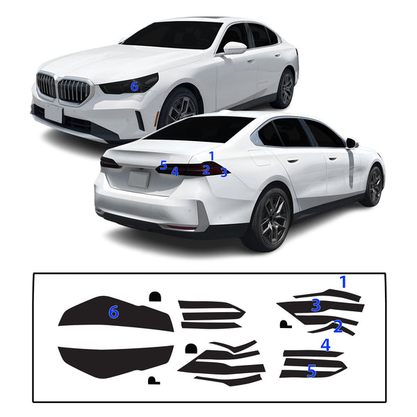 Fits BMW 5 Series 2024-2027 Full Headlight Taillight Precut Smoked PPF Tint Kit Film Overlay  - Bogar Tech Designs