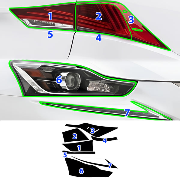 Fits Lexus IS 2017-2020 Full Headlight Taillight Precut Smoked PPF Tint Kit Film Overlay  - Bogar Tech Designs
