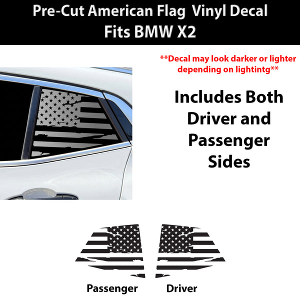 Fits BMW X2 2018-2023 Quarter Window American Flag Vinyl Decal Stickers - Bogar Tech Designs
