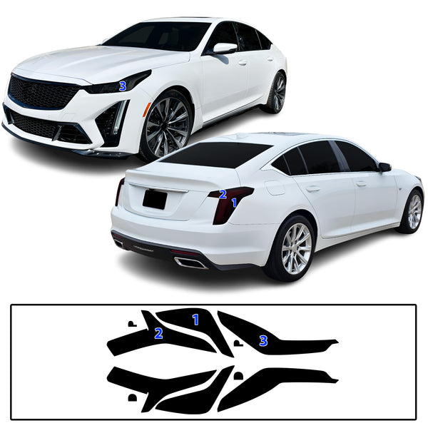 Fits Cadillac CT5 2020-2024 Full Headlight Taillight Precut Smoked PPF Tint Kit Film Overlay