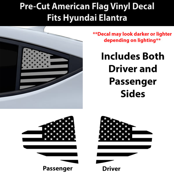 Fits Hyundai Elantra 2017-2018 Quarter Window American Flag Vinyl Decal Stickers - Bogar Tech Designs