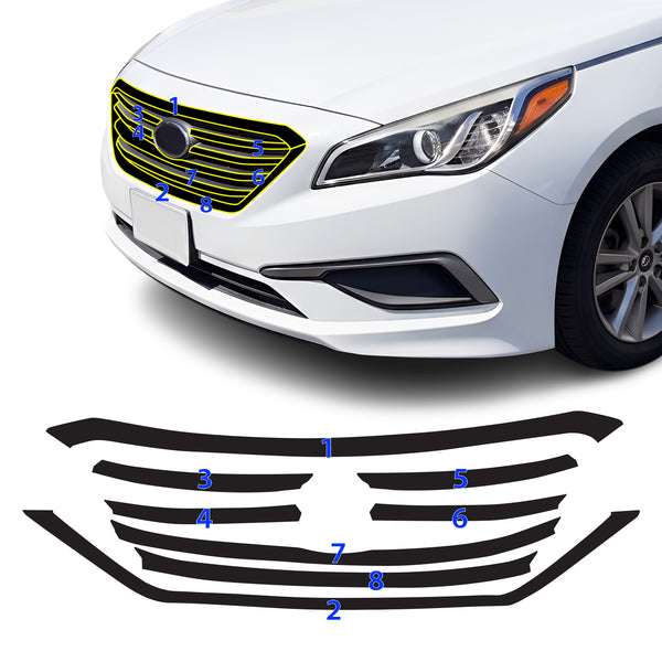 Fits Hyundai Sonata 2015-2017 Vinyl Chrome Delete Grille Blackout Decal Stickers Overlay Film - Bogar Tech Designs