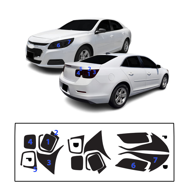 Fits Chevrolet Malibu 2013-2015 Full Headlight Taillight Precut Smoked PPF Tint Kit Film Overlay  - Bogar Tech Designs