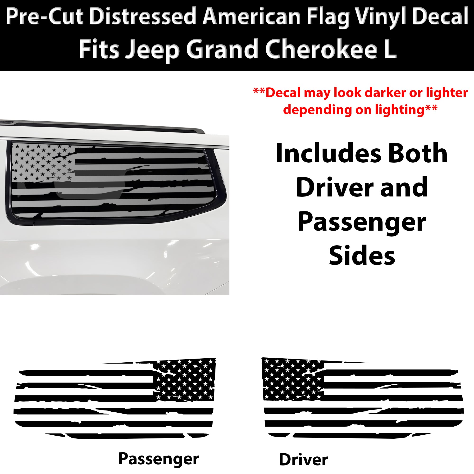 Fits Jeep Grand Wagoneer L 2022-2027 Quarter Window American Flag Vinyl Decal Stickers - Bogar Tech Designs