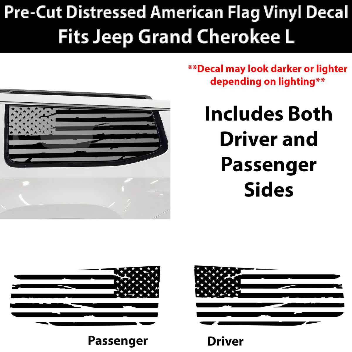 Fits Jeep Grand Wagoneer L 2022-2027 Quarter Window American Flag Vinyl Decal Stickers - Bogar Tech Designs