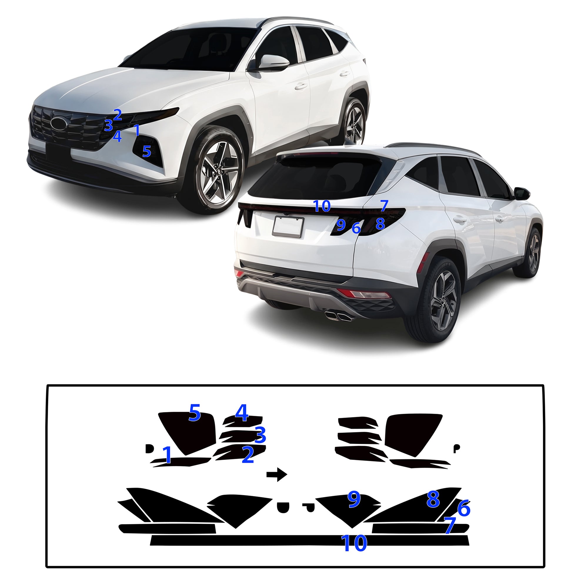 Fits Hyundai Tucson 2025-2026 Full Headlight Taillight Precut Smoked PPF Tint Kit Film Overlay  - Bogar Tech Designs