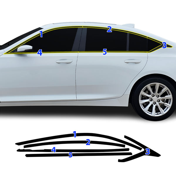 Fits Cadillac CT5 2020-2026 Vinyl Chrome Delete Side Window Trim - Diagram