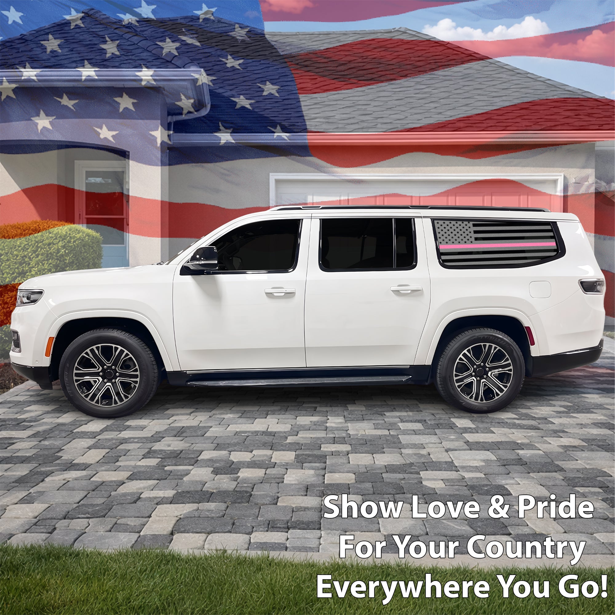 Fits Jeep Grand Wagoneer L 2022-2027 Quarter Window American Flag Vinyl Decal Stickers - Bogar Tech Designs