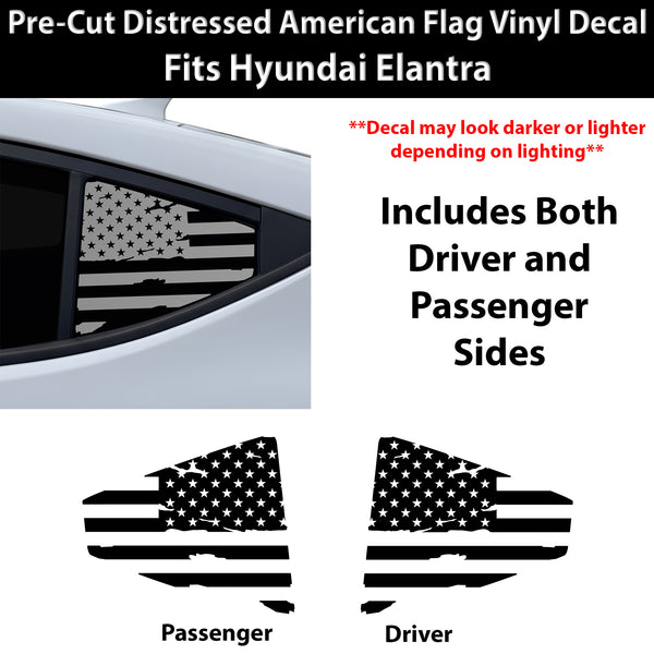 Fits Hyundai Elantra 2017-2018 Quarter Window American Flag Vinyl Decal Stickers - Bogar Tech Designs