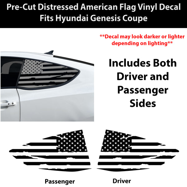Fits Hyundai Genesis Coupe 2010-2016 Quarter Window American Flag Vinyl Decal Stickers - Bogar Tech Designs