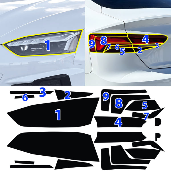 Fits Audi A5 Sportback 2018-2024 Full Headlight Taillight Precut Smoked PPF Tint Kit Film Overlay  - Bogar Tech Designs