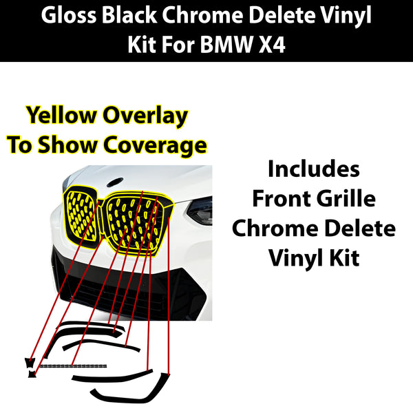 Fits BMW X4 2019-2025 Vinyl Chrome Delete Grille Blackout Decal Stickers Overlay Film - Bogar Tech Designs