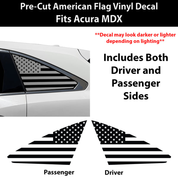 Fits Acura MDX 2014-2020 Quarter Window American Flag Vinyl Decal Stickers - Bogar Tech Designs
