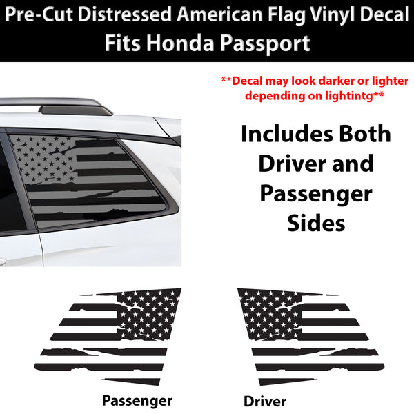 Fits Honda Passport 2019-2025 Quarter Window American Flag Vinyl Decal Stickers - Bogar Tech Designs