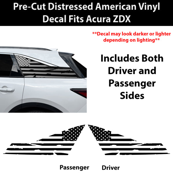 Fits Acura ZDX 2024-2026 Quarter Window American Flag Vinyl Decal Stickers - Bogar Tech Designs