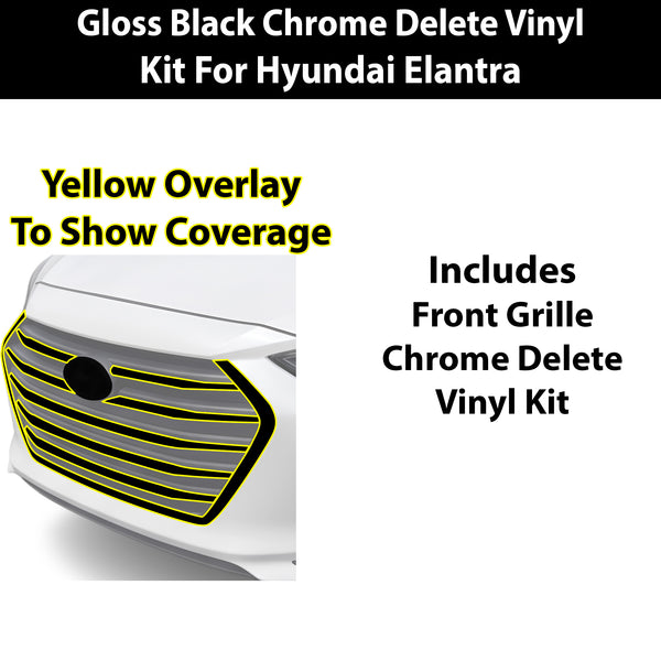Fits Hyundai Elantra 2017-2018 Vinyl Chrome Delete Grille Blackout Decal Stickers Overlay Film - Bogar Tech Designs