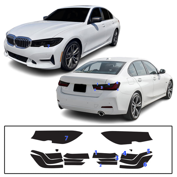 Fits BMW 3 Series 2019-2022 Full Headlight Taillight Precut Smoked PPF Tint Kit Film Overlay  - Bogar Tech Designs