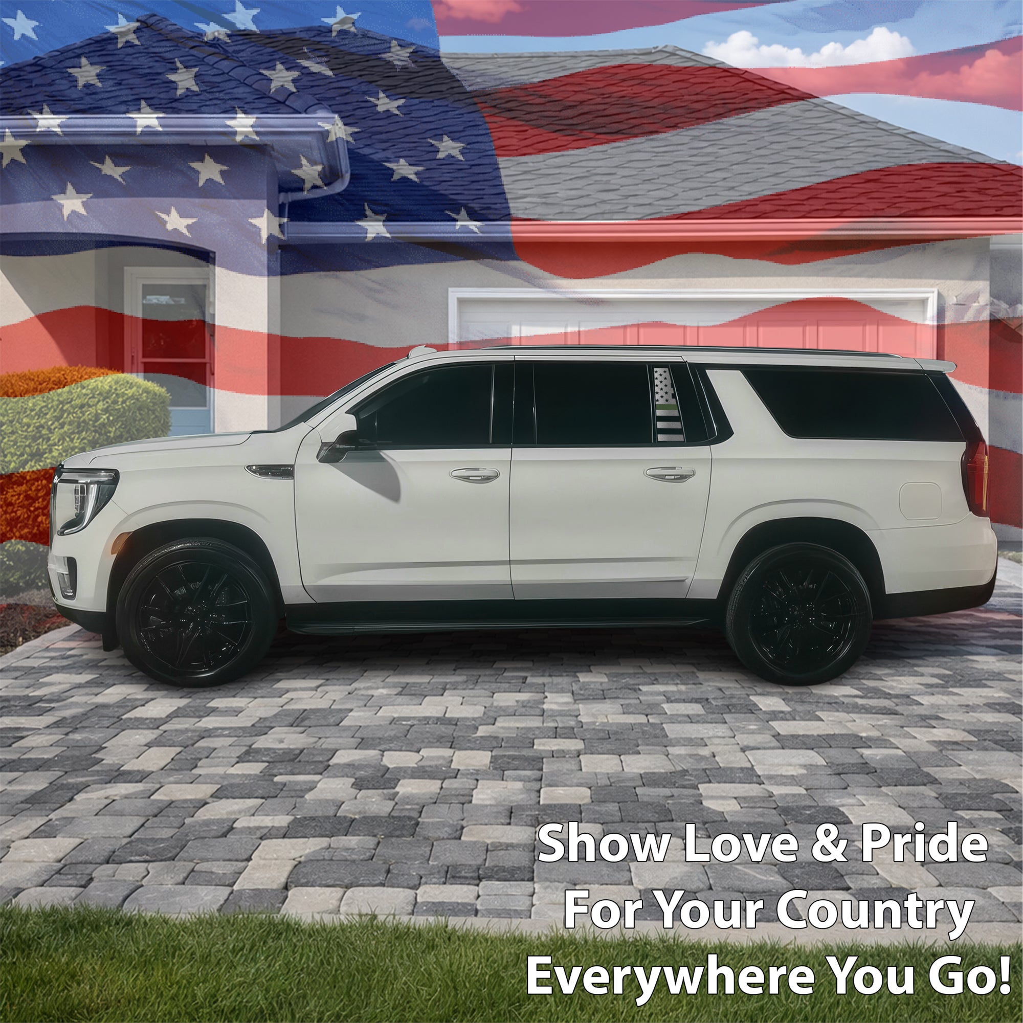 Fits GMC Yukon XL 2025-2026 Quarter Window American Flag Vinyl Decal Stickers - Bogar Tech Designs