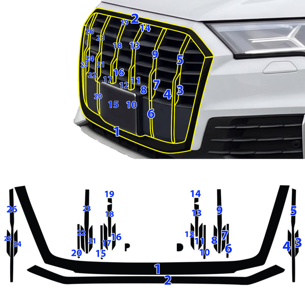 Fits Audi Q7 2020-2024 Vinyl Chrome Delete Grille Blackout Decal Stickers Overlay Film - Bogar Tech Designs