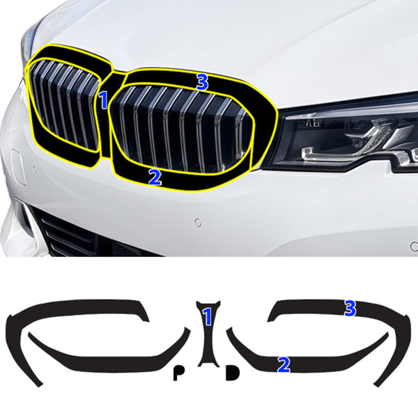 Fits BMW 3 Series 2019-2022 Vinyl Chrome Delete Grille Blackout Decal Stickers Overlay Film - Bogar Tech Designs