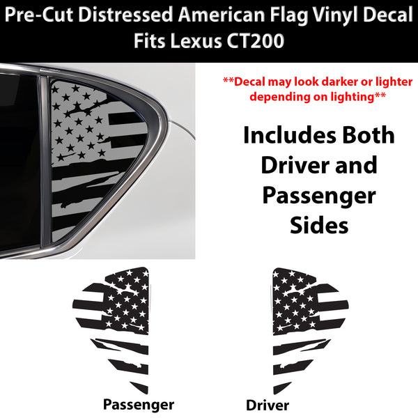 Fits Lexus CT200 2011-2018 Quarter Window American Flag Vinyl Decal Stickers - Bogar Tech Designs