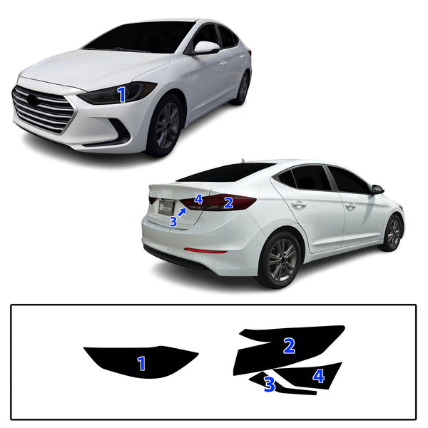 Fits Hyundai Elantra 2017-2018 Full Headlight Taillight Precut Smoked PPF Tint Kit Film Overlay  - Bogar Tech Designs
