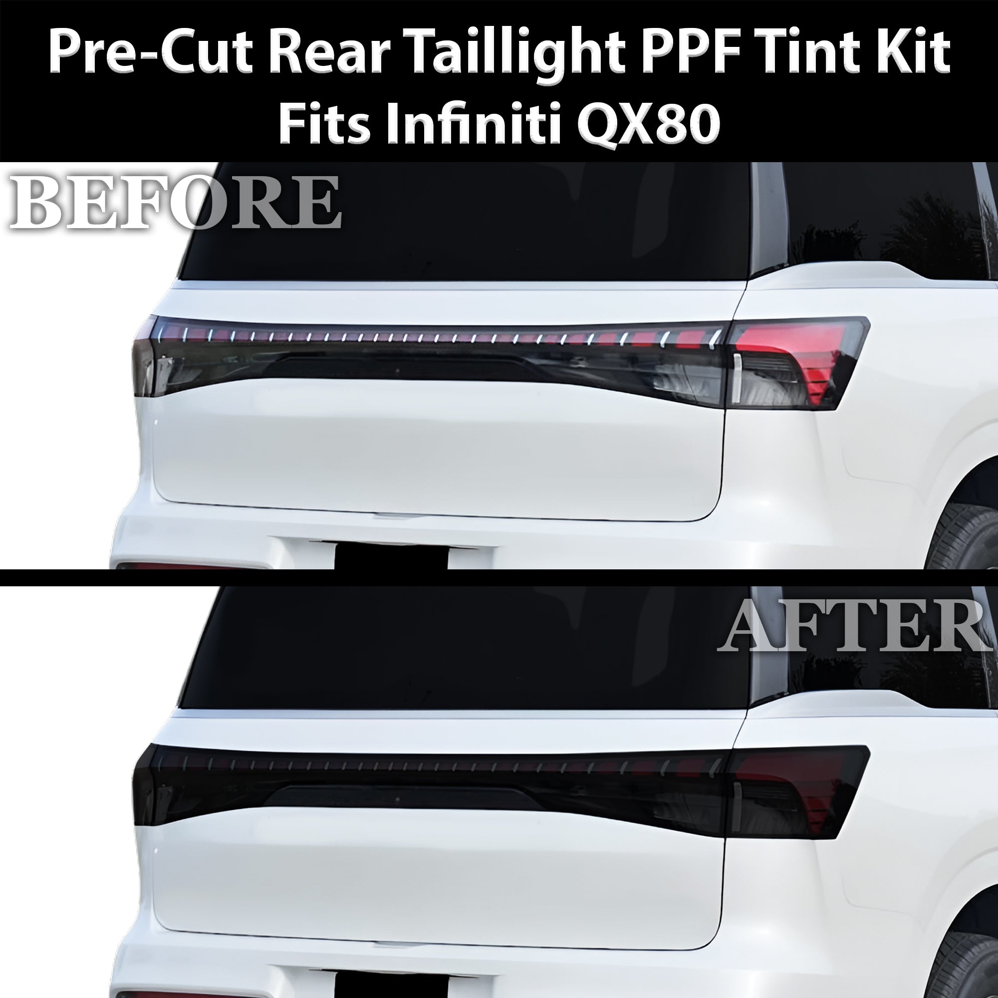 Fits Infiniti QX80 2025-2027 Full Headlight Taillight Precut Smoked PPF Tint Kit Film Overlay  - Bogar Tech Designs