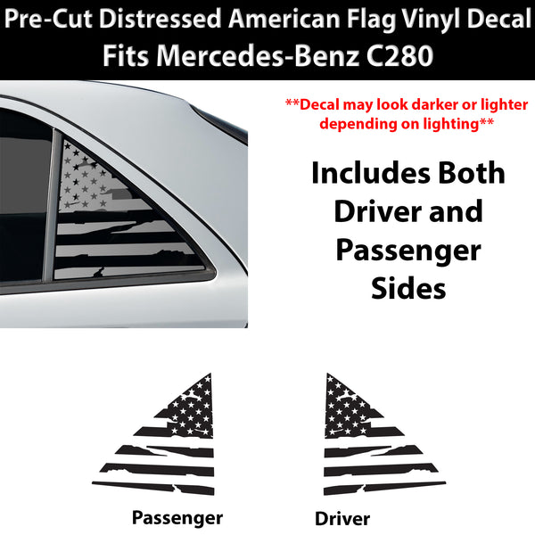 Fits Mercedes-Benz C280 1994-2000 Quarter Window American Flag Vinyl Decal Stickers - Bogar Tech Designs