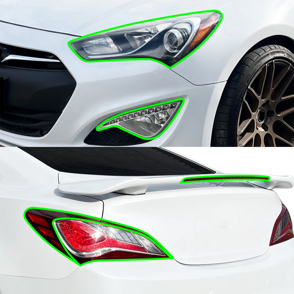 Fits Hyundai Genesis 2013-2016 Full Headlight Taillight Precut Smoked PPF Tint Kit Film Overlay  - Bogar Tech Designs