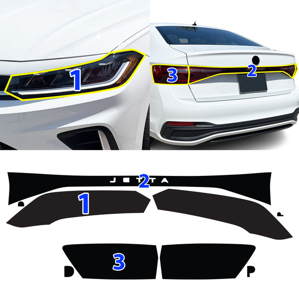 Fits Volkswagen Jetta 2025-2026 Full Headlight Taillight Precut Smoked PPF Tint Kit Film Overlay  - Bogar Tech Designs