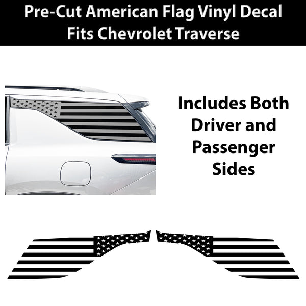 Fits Chevrolet Traverse 2024-2026 Quarter Window American Flag Vinyl Decal Stickers - Bogar Tech Designs