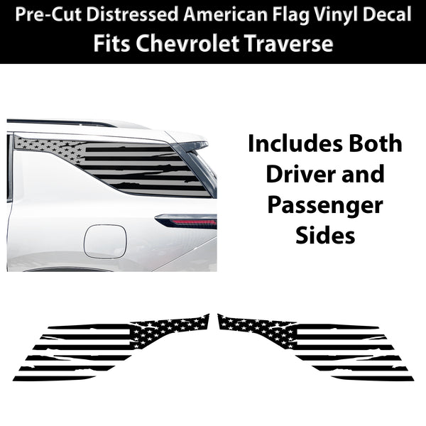 Fits Chevrolet Traverse 2024-2026 Quarter Window American Flag Vinyl Decal Stickers - Bogar Tech Designs