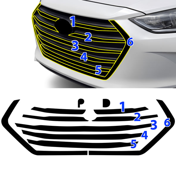 Fits Hyundai Elantra 2017-2018 Vinyl Chrome Delete Grille Blackout Decal Stickers Overlay Film - Bogar Tech Designs
