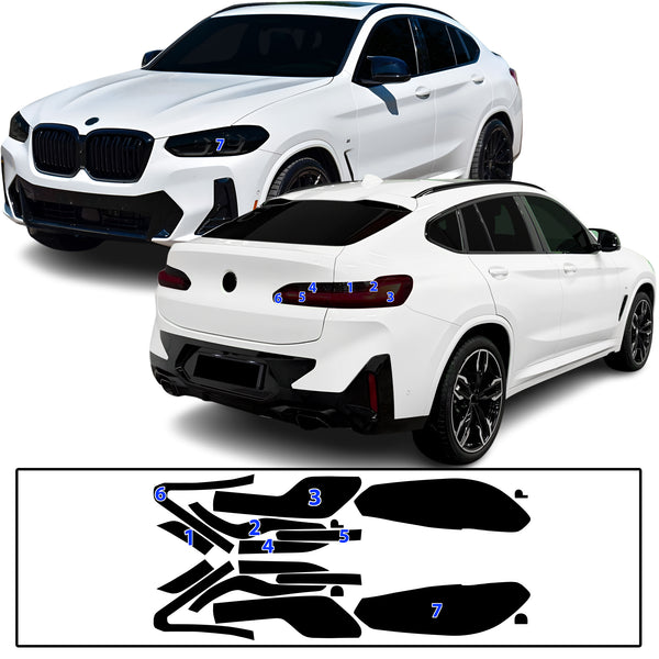 Fits BMW X4 2019-2025 Full Headlight Taillight Precut Smoked PPF Tint Kit Film Overlay  - Bogar Tech Designs