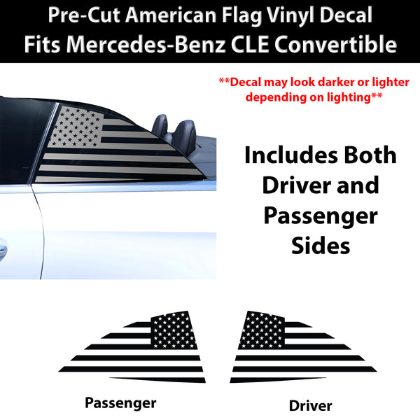 Fits Mercedes-Benz CLE Convertible 2024-2026 Quarter Window American Flag Vinyl Decal Stickers - Bogar Tech Designs