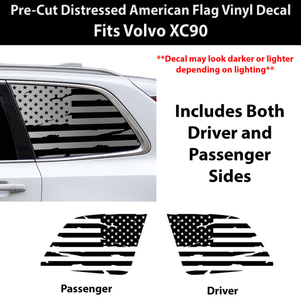 Fits Volvo XC90 2020-2025 Quarter Window American Flag Vinyl Decal Stickers - Bogar Tech Designs