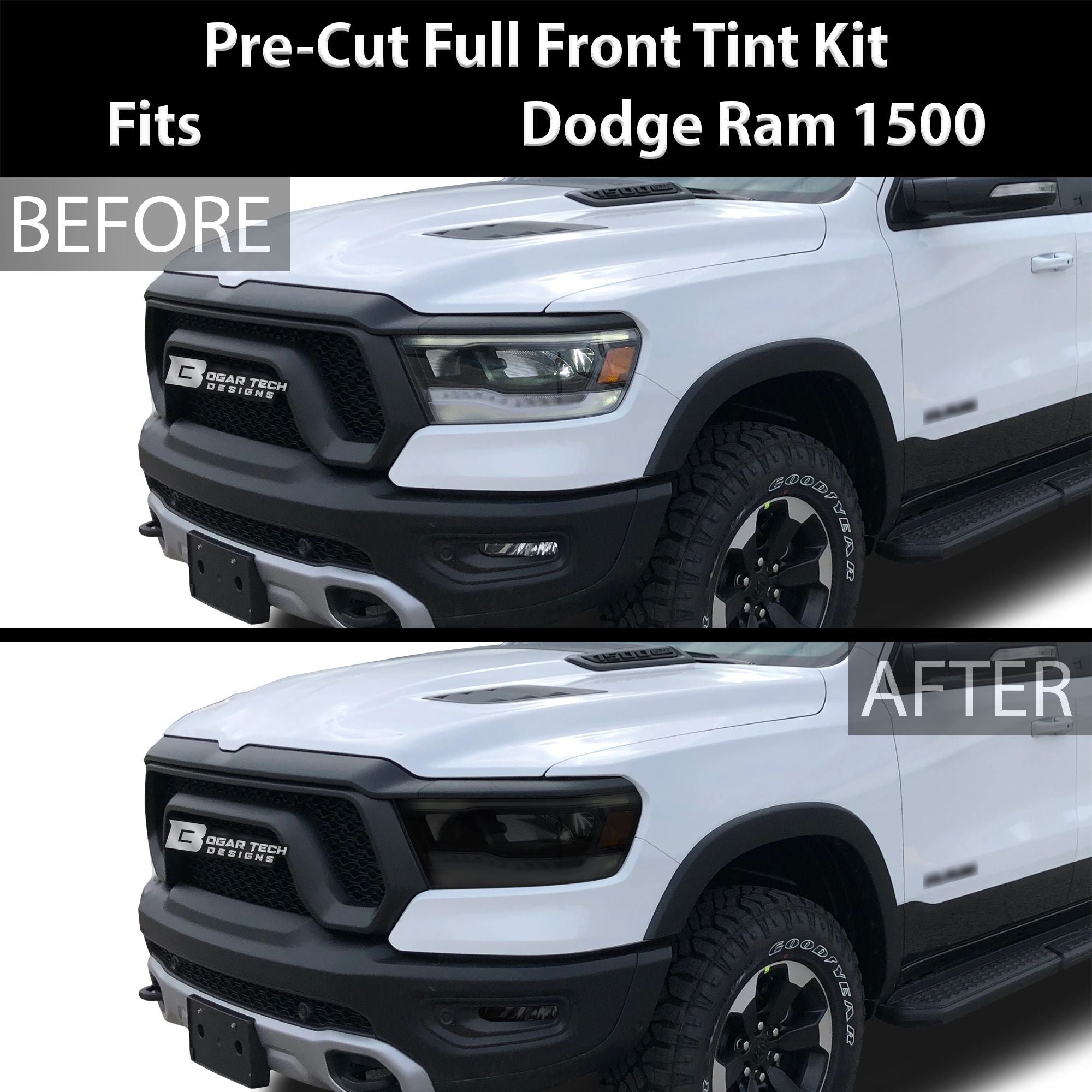 Complete Full Headlight Taillight Precut Overlay Tint Kit with Tools Fits Dodge Ram 2019 - 2024 - Bogar Tech Designs