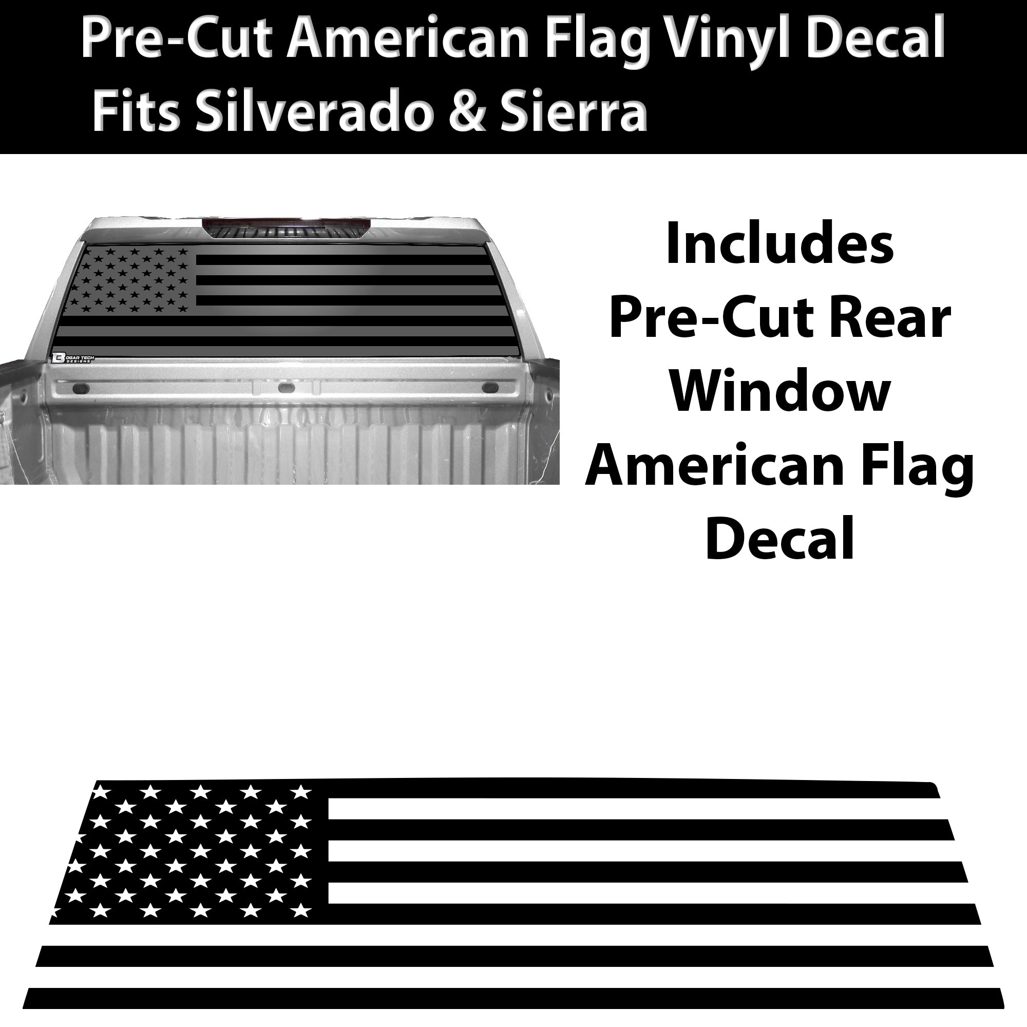American Flag Rear Window Vinyl Decal Stickers Fits Chevy Silverado GMC Sierra 2019 - 2025 - Bogar Tech Designs