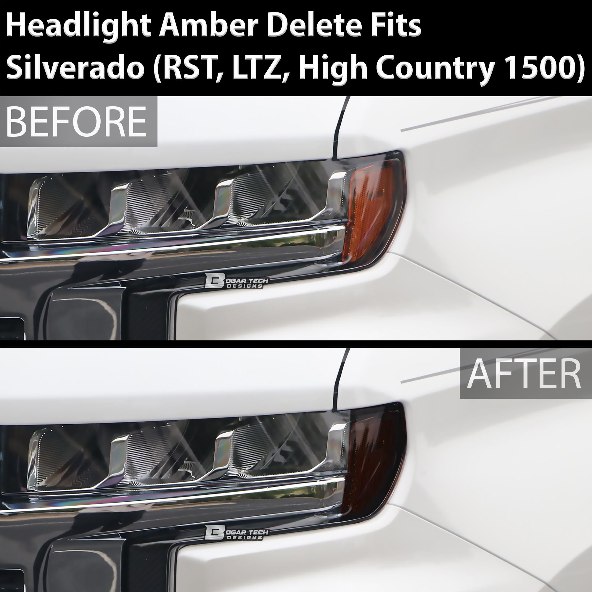 Headlight Amber Delete Overlay Tint Sticker Fits Chevy Silverado 1500 2019+ - Bogar Tech Designs
