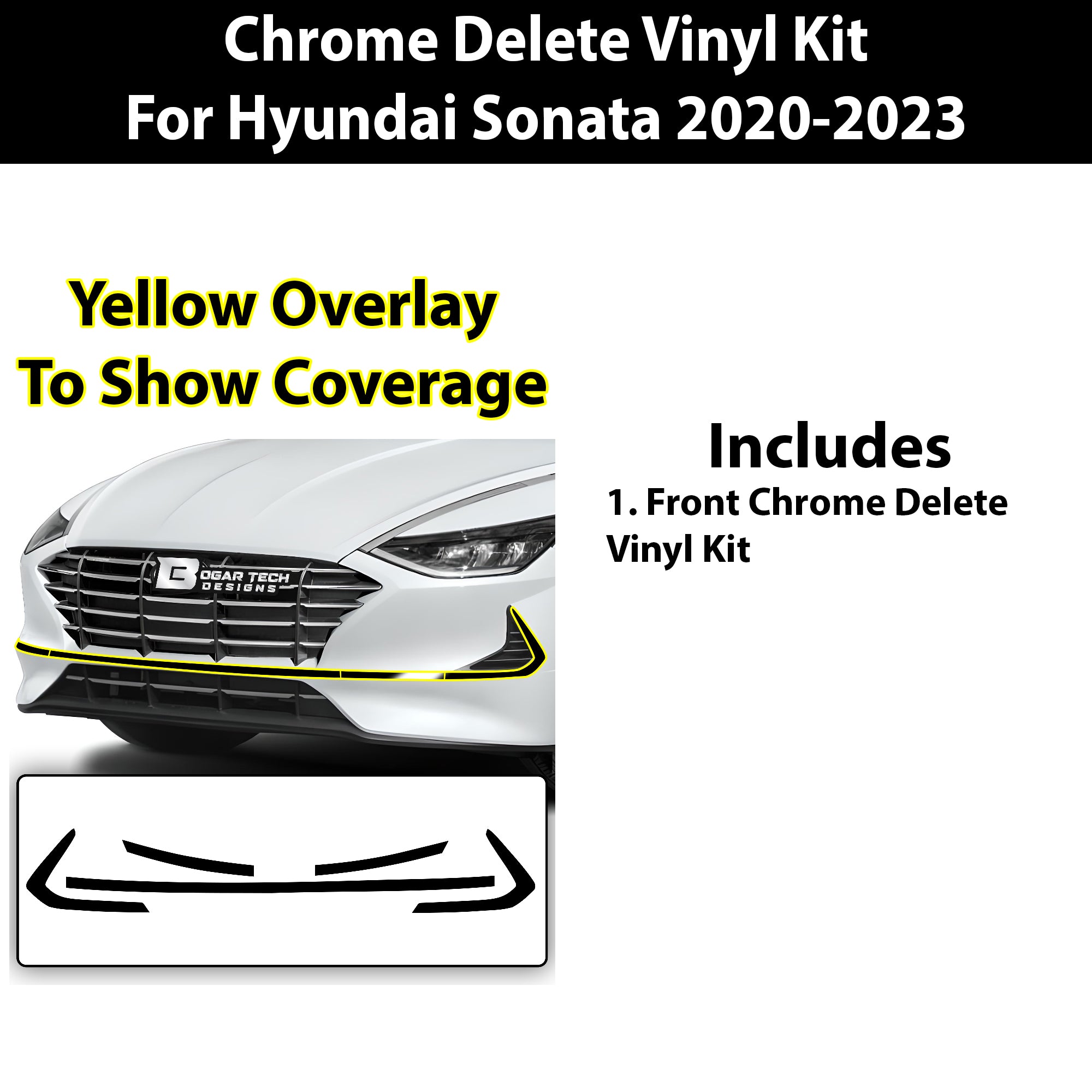 Side Window Grille Vinyl Chrome Delete Trim Blackout Decal Stickers Overlay Film Fits Hyundai Sonata 2020 - 2025 - Bogar Tech Designs