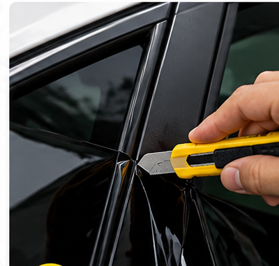 Carefully trimming vinyl during installation