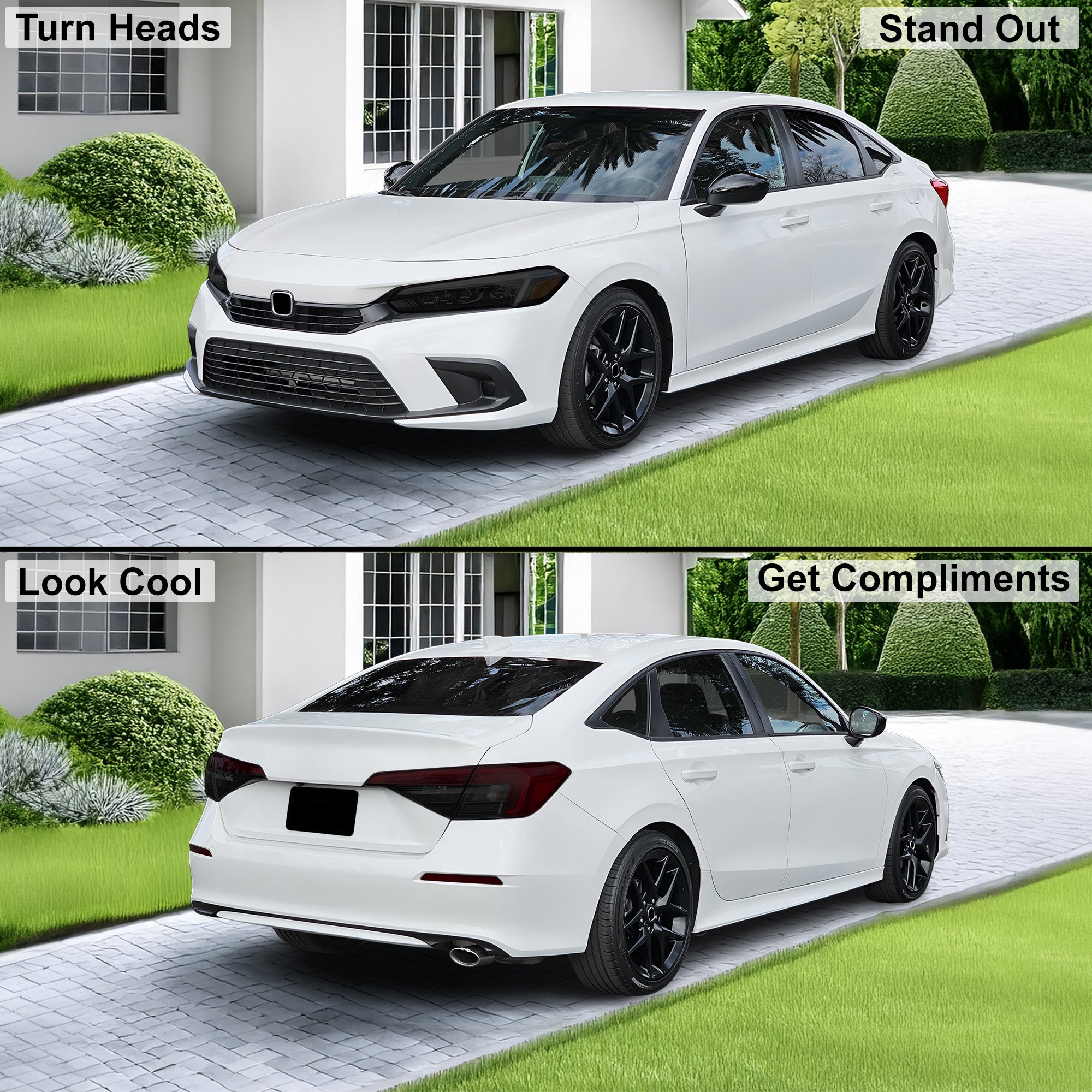 HeadLight Reverse Light Reflector Taillight Smoke Tint Overlay Fits Honda Civic Sedan Hatchback 2022 - 2025 - Bogar Tech Designs