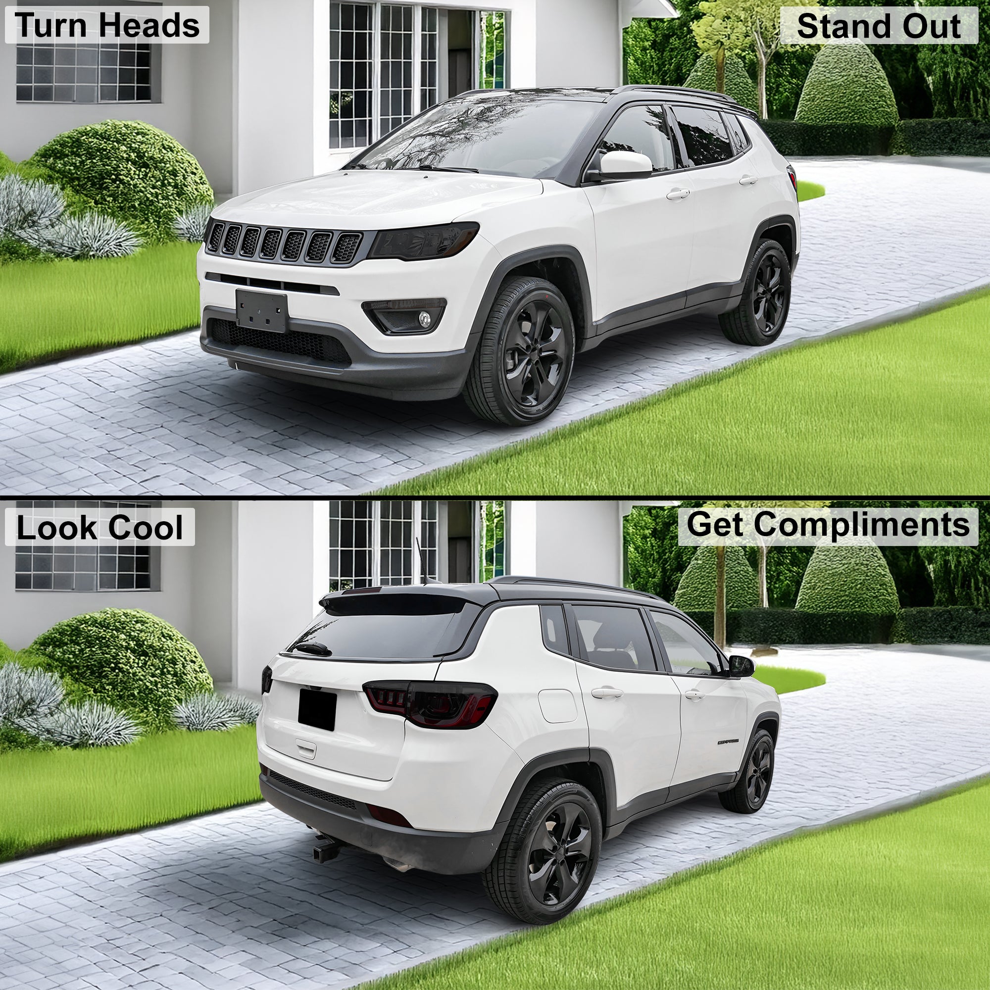 Full Headlight Taillight Precut Smoked PPF Tint Kit Film Overlay Fits Jeep Compass 2018 - 2025 - Bogar Tech Designs