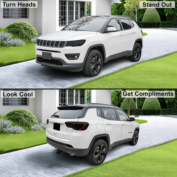 Full Headlight Taillight Precut Smoked PPF Tint Kit Film Overlay Fits Jeep Compass 2018 - 2025 - Bogar Tech Designs