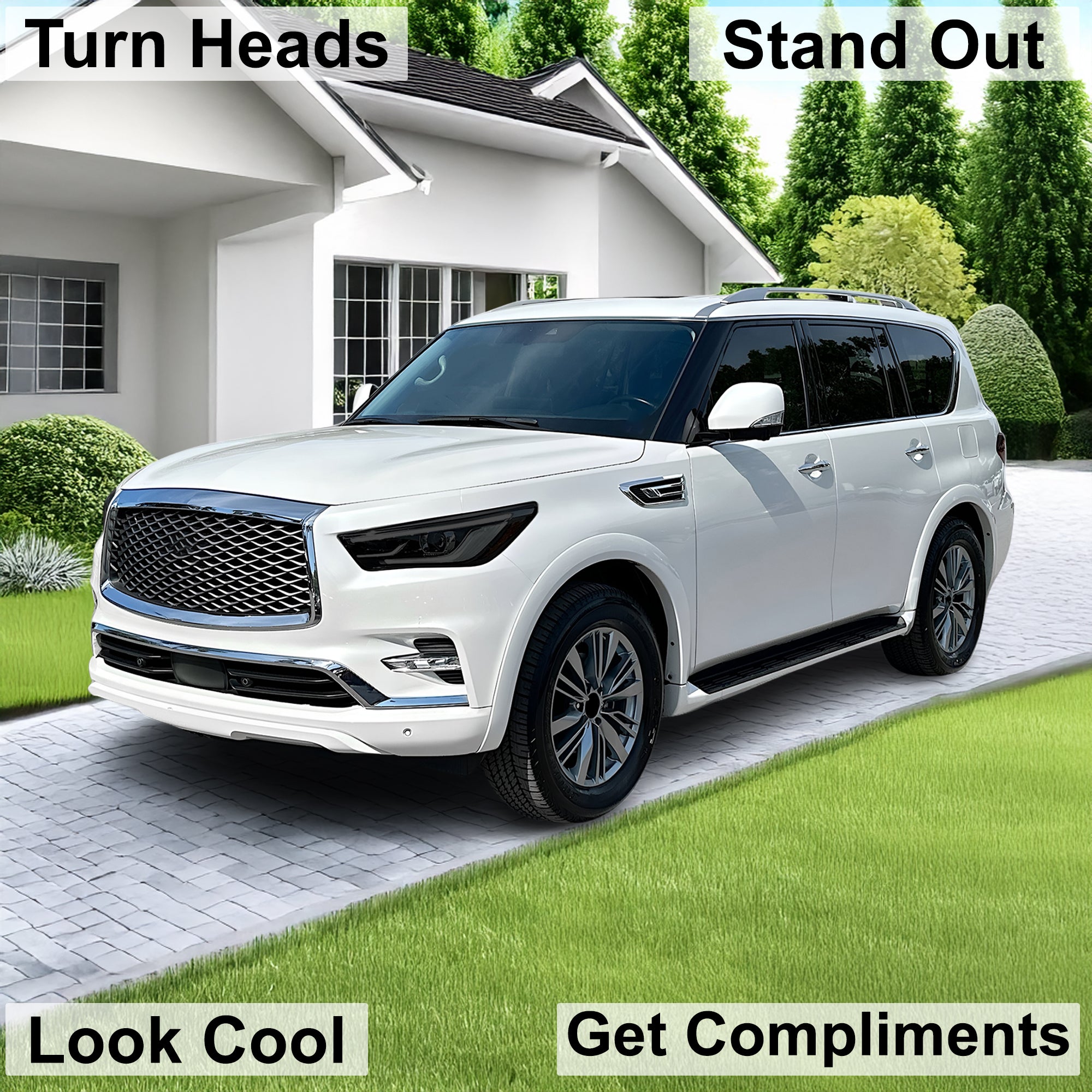 Full Headlight Taillight Precut Smoked PPF Tint Kit Film Overlay Fits Infiniti QX80 2018 - 2024 - Bogar Tech Designs